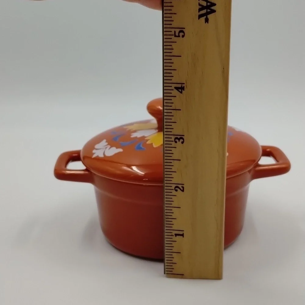 Martha Stewart Decorative Ceramic Cocotte Orange with multicolor print